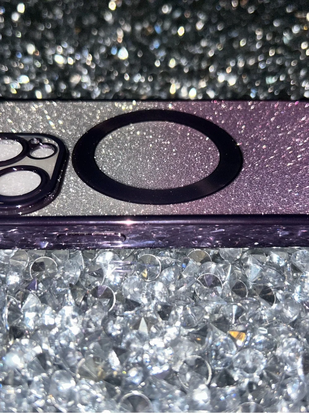 iPhone 15 pro Purple Glitter Magnetic Phone Case with Camera Protection